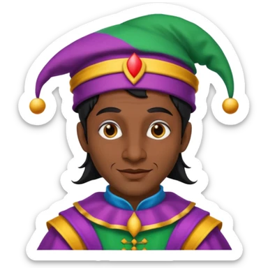 Medieval jester with dark brown skin and black hair sticker