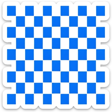 A square blue and check sticker
