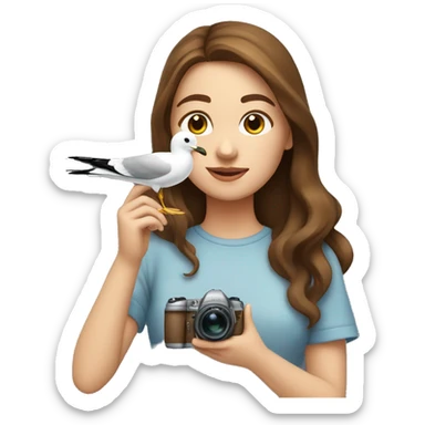 Gurl with brown hair taking a picture of a seagul sticker