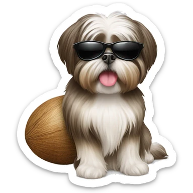 Shih Tzu with sunglasses and a coconut ￼ sticker