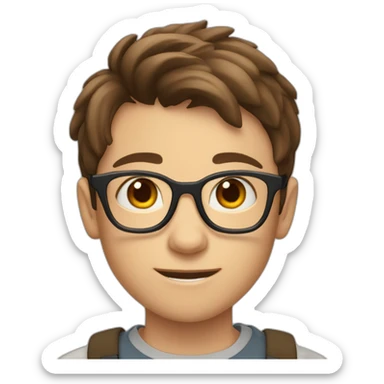 11 year old boy with blue eyes and brown hair, with glasses as a fortnight charater sticker