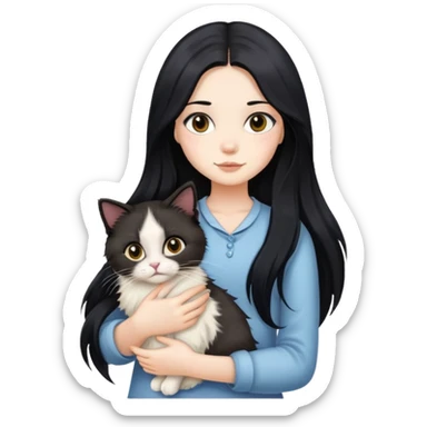 Girl with long black hair holding a Ragdoll cat sticker