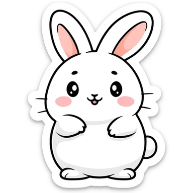 Cute chubby white bunny, round cheeks, pastel color, playful expression—like Molang, digital sticker sticker