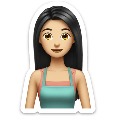 long straight black hair fair skinned girl making pasta sticker