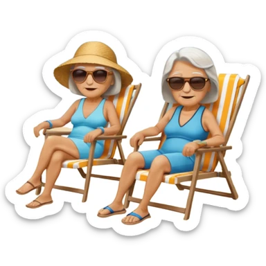 an emoji that shows elderly one woman and one man, both are retired and are lying in sun-chairs at the beach to recover from retiring-stress sticker