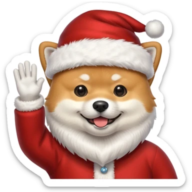 shiba inu wearing santa hat with grey beard like santa waving hi sticker