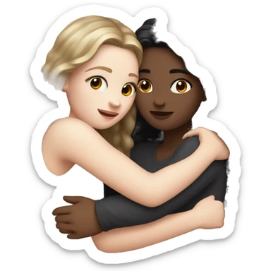 2 girls with pale skin and dark hair hugging each other as best friends sticker
