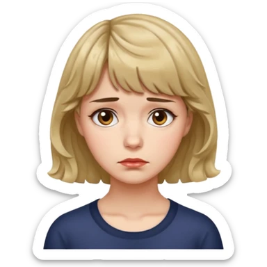 quero que você cria uma mulher, o rosto dela. nela, ela tem cabelo curto e ondulado, tem franja e ela tem semblante triste sticker