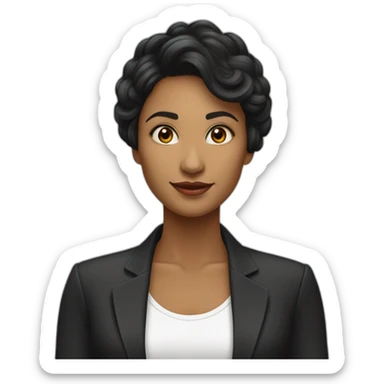 Thayri mujer conferencista morena pelo largo liso negro flequillo sticker