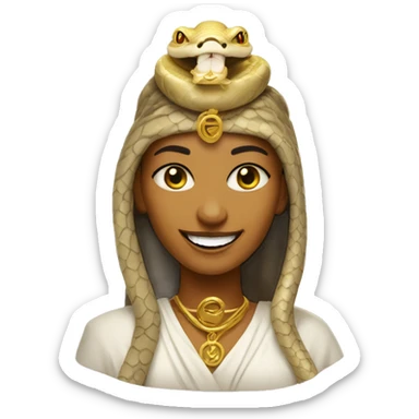 Priestess with python snake around head smiling with golden teeth sticker
