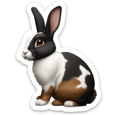 Harlequin rabbit breed black and dark brown sitting sticker