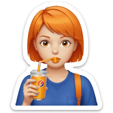 orange short hair girl sipping energy drink sticker