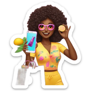 influencer taking selfie with a bright purchase sticker