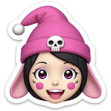 Kuromi with a pink skull hat, cheerful expression sticker