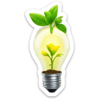 a plant sprout inside a yellow glowing idea lightbulb sticker