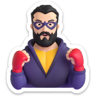 superhero with beard shaped like fists, punching with his beard sticker