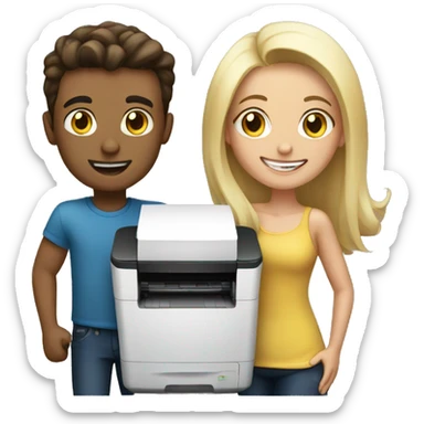 Young Couple using printer sticker