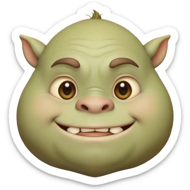 Cinematic Cute Ogre Portrait Emoji, with a surprisingly endearing, plump and huggable figure in soft earthy greens and browns, featuring big, kind eyes and a bashful smile, simplified yet irresistibly adorable, highly detailed with a soft glowing outline that captures the charm of a friendly giant who seems ready for a warm hug! sticker