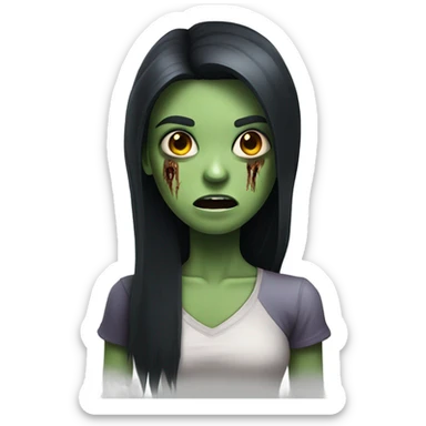 girl zombie with black long hair with teeth and serious face  sticker