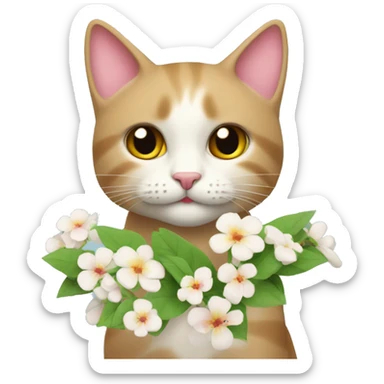 un gato con flores de cerezo alrededor  sticker