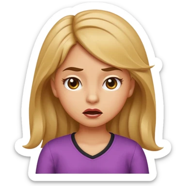 cartoon emoji of sassy elementary school girl with smug sarcastic expression, head tilted, lips pursed, one eyebrow raised, hand on hip, flipping hair, big expressive eyes, iOS emoji style sticker