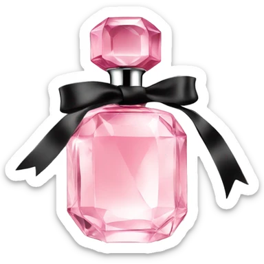light pink crystal perfume bottle with black ribbon display sticker