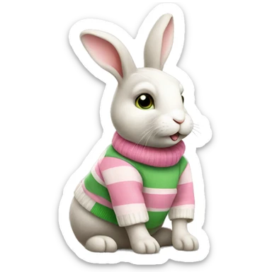 Rabbit wearing pink and green stripe sweatee sticker