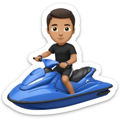 Dark tan male dark make on a blue jet ski no sunglasses sticker