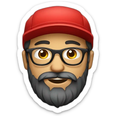 bearded portuguese designer with glasses and a red cap sticker