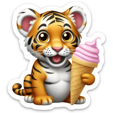 Cutie baby tiger eating ice cream  sticker