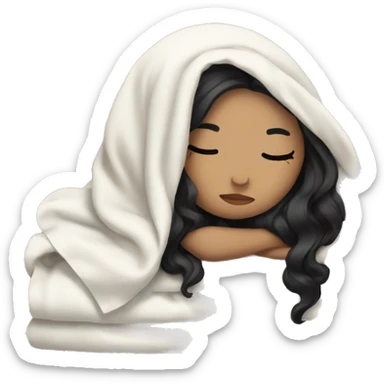 pale girl with long black hair sleeping in blanket  sticker