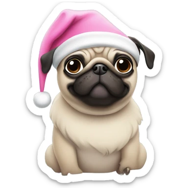 pug wearing pink santa hat sticker