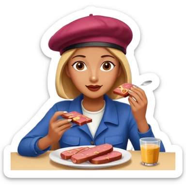  paris women eating SPAM meat at cafe landscape  sticker