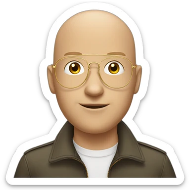 Bald young white man with golden aviator glasses sticker
