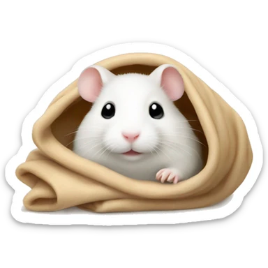 white hamster cozy in beige blanket sticker