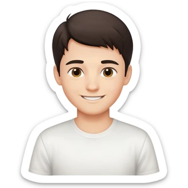 A young handsome fair-skinned dark-haired smiling boy wearing a white shirt sticker