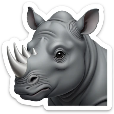 cinematic-noble--rhinoceros-portrait-emoji,slate-grey-hide--poised-and-regal,-with-a-massive,-powerful-build-and-a-thick,-deep-set-soulful-piercing-eyes,-simplified-yet-sharp-and-sophisticated-features,-highly-detailed,-large-black-eyes, zoomed out showing shoulders sticker