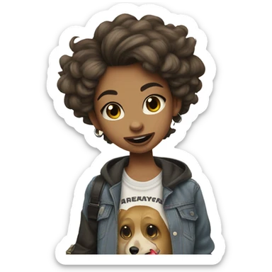 A GIRL WEARING GRUNGE FASHION SKATEBOARDING AND DOING A COOL TRICK WITH PEAE SIGN AND TOUNGUE OUT AND SHE HAS A WOLF HAIRCUT BROWN EYES AND TAN SKIN TONE sticker