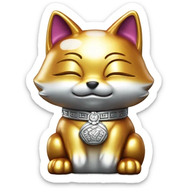 fully chrome fox statue in the form of maneki neko sticker