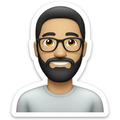 Man with black straight hair and white skin and beard in eyeglasses sticker