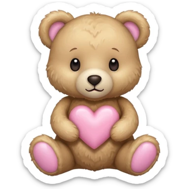 beige teddy bear and a pink pastel heart sticker