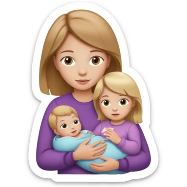 Make a girl with a baby in her arms. A girl should have light brown hair, and a baby girl should have blonde hair. sticker