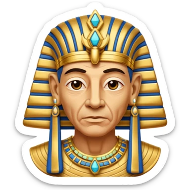 An aging pharaoh with deep wrinkles, elaborate gold jewelry, and a wise commanding gaze.
 sticker