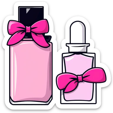 makeup and perfume bottles with pink bows sticker