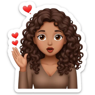 Brown woman with dark brown long curly hair blowing a kiss  sticker