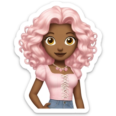 Glinda in short jeans and pink skirt and Shakira lace up croc top  sticker