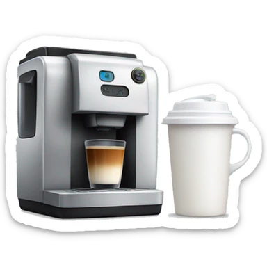 Coffee machine with a mug and a milk container sticker