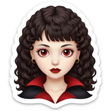 vampire feminine and with bangs  dark brown hair  curly hair  sticker