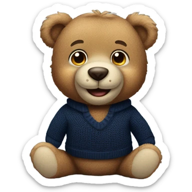 Handsome happy teddy bear wearing a nave blue sweater at a hockey game sticker