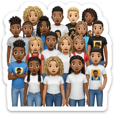 Crowd of fans consisting of African American men with dreadlocks and And African men's with low top and high top curly taper fade haircuts and African American women with braids all in crowd enjoying concert sticker